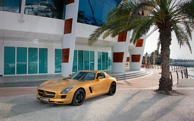 2010 Mercedes-Benz SLS AMG Desert Gold wallpaper thumbnail.